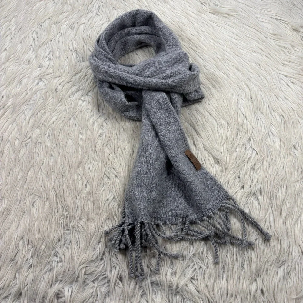 Pendleton Unisex Gray Geometric Knit Scarf‎ Fringe Hem Wool Cashmere?